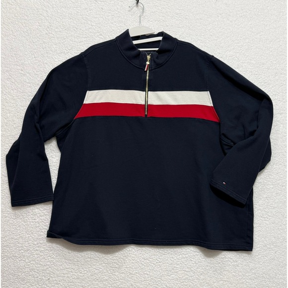 Tommy Hilfiger Other - Tommy Hilfiger Mens 3X Quarter Zip Pullover Navy Blue Red White TJIKGK066E